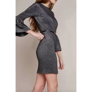 NWT Ted Baker black silver metallic bell sleeve knit Hanneh cocktail mini dress